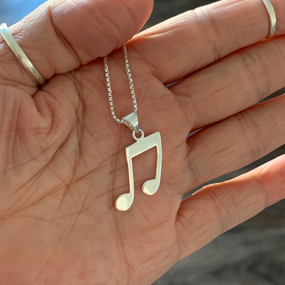 Silver Music Note Necklace, Silver Necklace